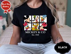 disney mickey & co est.1928 mickey and friends retro shirt, magic kingdom holiday unisex t-shirt