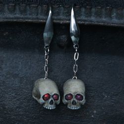 skull earrings unisex, skull necklace, goth jewelry, dark pendant, gothic earrings.