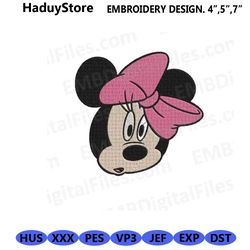 baby minnie mouse head digital embroidery files, pes, dst, i