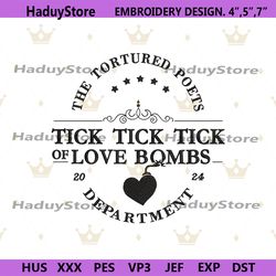 tick tick tick of love bombs taylor album embroidery digital design