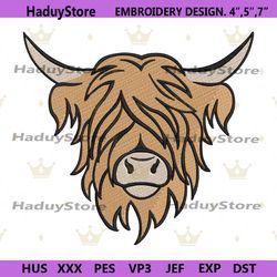 cow embroidery design, highland cow embroidery instant files, cow head embroidery digital instant design download files