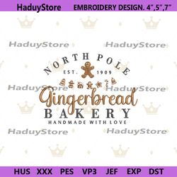 north pole gingerbread bakery embroidery files design, christmas gingerbread embroidery digital file, gingerbread handma