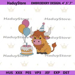 highland cow birthday embroidery download, cow birthday machine embroidery, birthday instant download embroidery digital