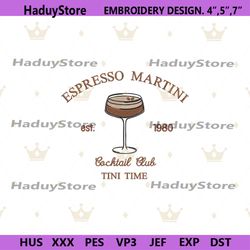 1980 espresso martini embroidery design download, tini time cocktail club embroidery download files, espresso martini em