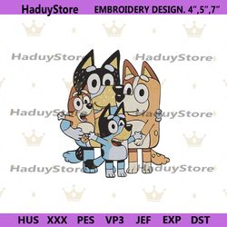 happy bluey family machine embroidery design, bluey dog family embroidery design file, bluey character embroidery instan