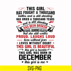 this girl has fought a thousand battles and is still standing svg, this girl was born in december svg, birthday svg, png