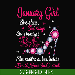 january girl she slays, she prays she's beautiful bold she smiles at her haters like a boss in control svg, birthday svg