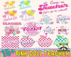 apple school grade bundle pngsvg, checkered teacher png, school 2023, glitter teacher , pink doll png, back to school, i