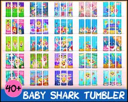 bundle shark tumbler wrap design, colorful baby shark sublimation design 20 oz skinny tumbler, 3d tumbler wrap ocean ins