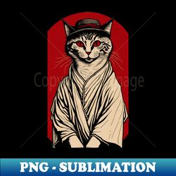 cute cat wearing kimono and a hat - modern sublimation png file - unleash your creativity