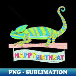 green chameleon w birthday banner - special edition sublimation png file