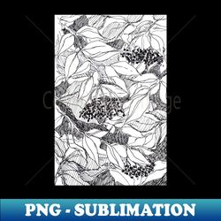 elderberry holiday-themed pattern pen and ink traditional art sketch - digital sublimation download file