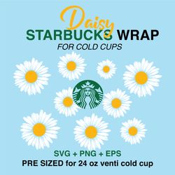 daisy wrap svg, flower wrap svg, starbucks wrap svg, 24oz cold cup svg, venti cold cup svg, full wrap svg, wrap svg