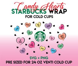 candy hearts wrap svg, valentine wrap svg, starbucks wrap svg, 24oz cold cup svg, venti cold cup svg, full wrap svg,