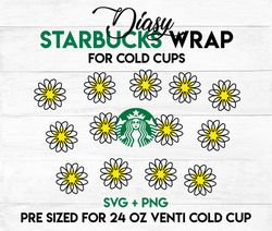 daisy wrap svg, flower wrap svg, starbucks wrap svg, 24oz cold cup svg, venti cold cup svg, full wrap svg,