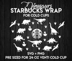 dino wrap svg, dinosaur wrap svg, starbucks wrap svg, 24oz cold cup svg, venti cold cup svg, full wrap svg,