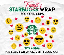 emoji wrap svg, smile wrap svg, starbucks wrap svg, 24oz cold cup svg, venti cold cup svg, full wrap svg,