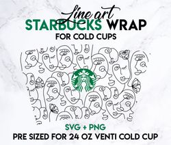 face wrap svg, line art wrap svg, starbucks wrap svg, 24oz cold cup svg, venti cold cup svg, full wrap svg, wrap svg