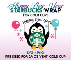 new year wrap svg, penguin wrap svg, starbucks wrap svg, 24oz cold cup svg, venti cold cup svg, full wrap svg, wrap svg