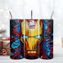 3D Iron Man Face Tumbler Skinny 20oz Design, Iron Man Tumbler Wrap Design Png