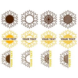 12 designs sunflower your text sunflower monogram bundle svg, trending svg, half sunflower svg, sunflower monogram svg,