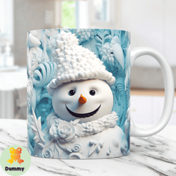 3d snowman mug wrap, 3d christmas mug wrap sublimation design png, 3d crack hole mug, 11oz and 15oz coffee mug wrap, dig