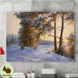 winter forest canvas living room wall art decoration, home decor, oversized wall art painting, painting on canvas, winte