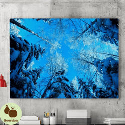 winter forest wall art, sunny winter blue sky canvas wall art painting, canvas wall decor, forest poster, wall decor, ho