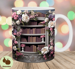 3d books flowers mug wrap, 11oz  15oz mug template, mug sublimation design, mug wrap template, instant digital download