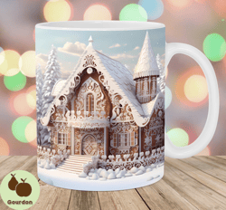 3d christmas gingerbread house mug wrap, 11oz and 15oz mug template, mug sublimation design, mug wrap template, instant