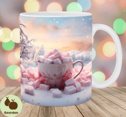 3d christmas marshmallow mug wrap, 11oz and 15oz mug template, mug sublimation design, mug wrap template, instant digita