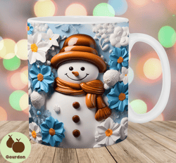 3d christmas snowman mug wrap, 11oz  15oz mug template, mug sublimation design, flower mug wrap template, instant digita