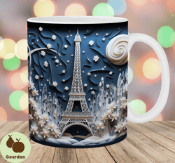 3d eiffel tower christmas mug wrap, 11oz  15oz mug template, mug sublimation design, mug wrap template, instant digital