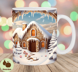 3d gingerbread house mug wrap, 11oz  15oz mug template, mug sublimation design, christmas mug wrap template, instant dig