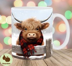 3d highland cow mug wrap, 11oz  15oz mug template, winter mug sublimation design, christmas mug wrap template, instant d