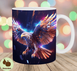 3d holographic flying eagle mug wrap, 11oz  15oz mug template, mug sublimation design, mug wrap template, instant digita