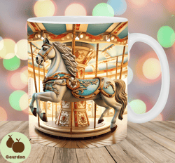 3d horse mug wrap, 11oz  15oz mug template, mug sublimation design, merrygoround carousel mug wrap template, instant dig