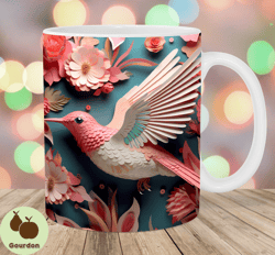 3d hummingbird flowers mug wrap, 11oz and 15oz mug template, mug sublimation design, mug wrap template, instant digital