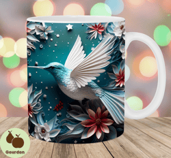 3d hummingbird mug wrap, 11oz  15oz mug template, mug sublimation design, flower mug wrap template, instant digital down