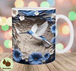 3d hummingbird mug wrap, 11oz and 15oz mug template, mug sublimation design, flowers mug wrap template, instant digital