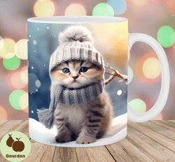 3d kitten christmas mug wrap, 11oz and 15oz mug template, mug sublimation design, mug wrap template, instant digital dow