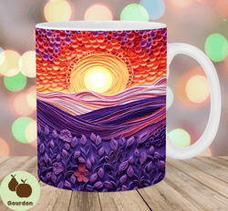 3d lavender mug wrap, 11oz  15oz mug template, mug sublimation design, sunset landscape mug wrap template, instant digit