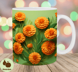3d orange flowers mug wrap, 11oz  15oz mug template, mug sublimation design, botanical mug wrap template, instant digita