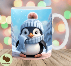 3d penguin christmas mug wrap, 11oz and 15oz mug template, mug sublimation design, mug wrap template, instant digital do