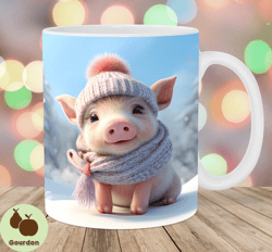 3d pig christmas mug wrap, 11oz and 15oz mug template, mug sublimation design, winter mug wrap template, instant digital