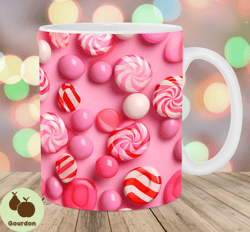 3d pink candy mug wrap, 11oz  15oz mug template, christmas mug sublimation design, mug wrap template, instant digital do