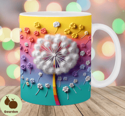 3d rainbow dandelion mug wrap, 11oz  15oz mug template, mug sublimation design, flower mug wrap template, instant digita