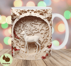 3d reindeer mug wrap, 11oz and 15oz mug template, mug sublimation design, christmas mug wrap template, instant digital d