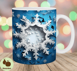 3d snowflake christmas mug wrap, 11oz and 15oz mug template, mug sublimation design, mug wrap template, instant digital