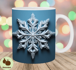 3d snowflake mug wrap, 11oz and 15oz mug template, mug sublimation design, christmas mug wrap template, instant digital